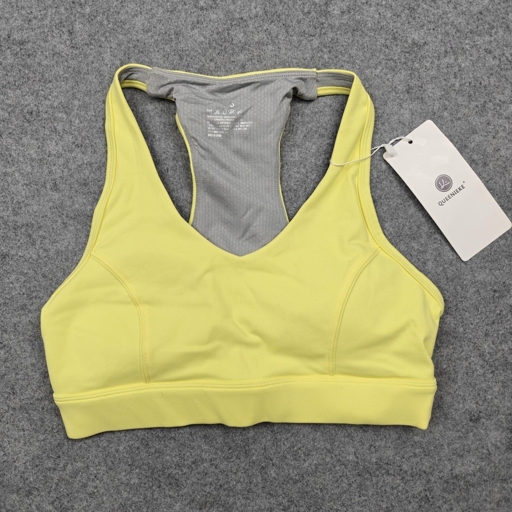 QUEENIEKE Sports Bra Womens Small Bright Yellow Racerback Mesh High Support